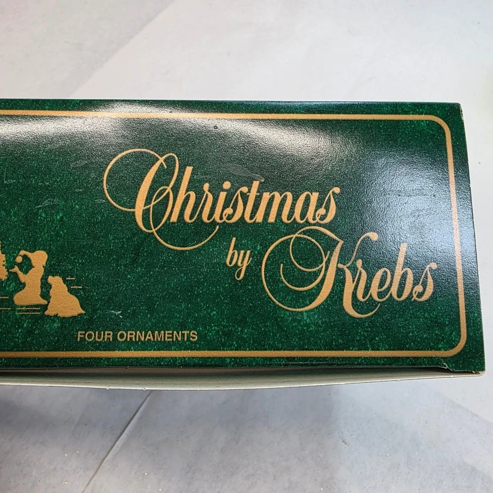 Christmas by Krebs Glass Ornaments Set 4 Glitter Bronze Snowman Cardinal Vintage